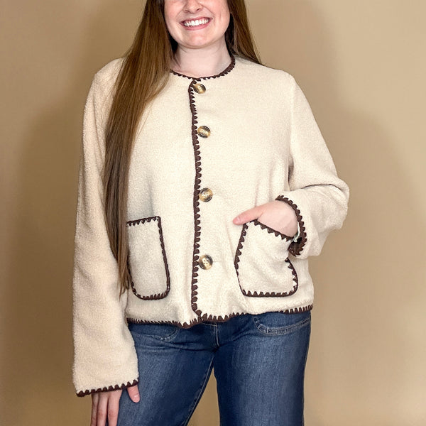 Contrast Stitched Sherpa Cardigan