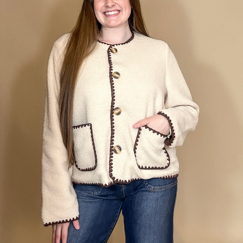Contrast Stitched Sherpa Cardigan
