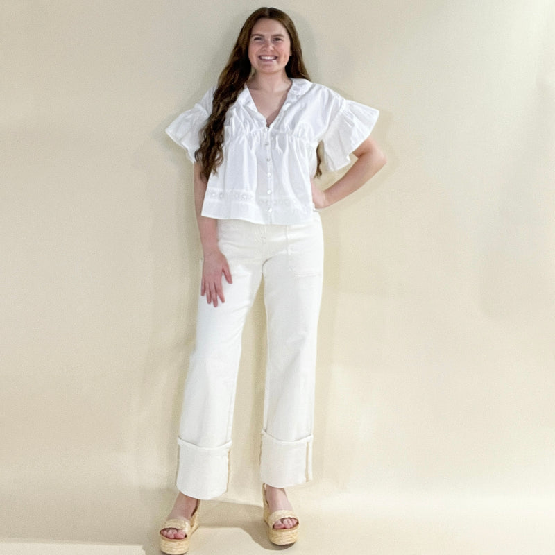 Button-Down Lace Detail Blouse