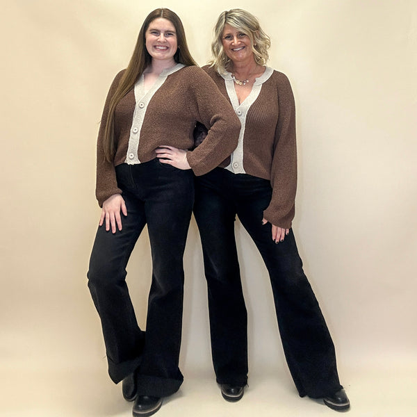 Ribbed Knit Contrast Cardigan