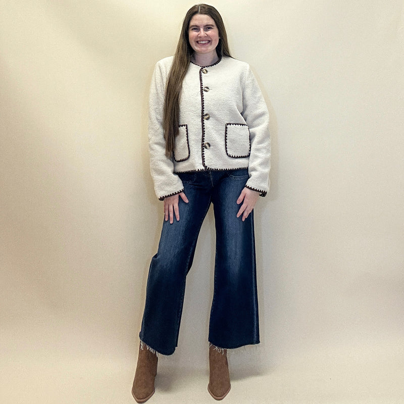Contrast Stitched Sherpa Cardigan