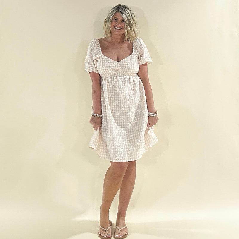 Embroidered Gingham Dress