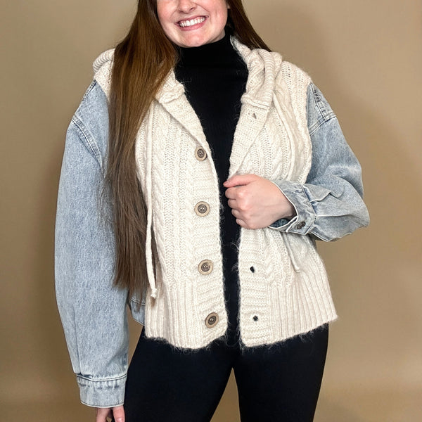 Mix Media Denim Hoodie Jacket