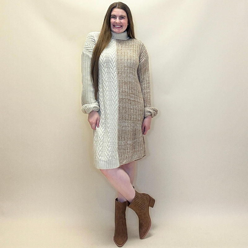 Color Block Turtleneck Sweater Dress