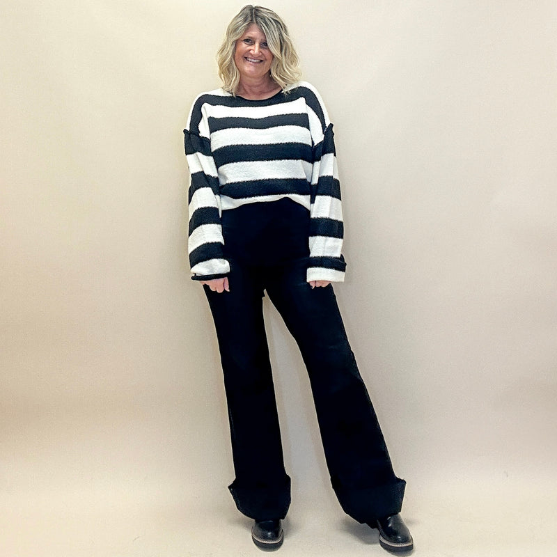 Textured Striped Knit Sweater