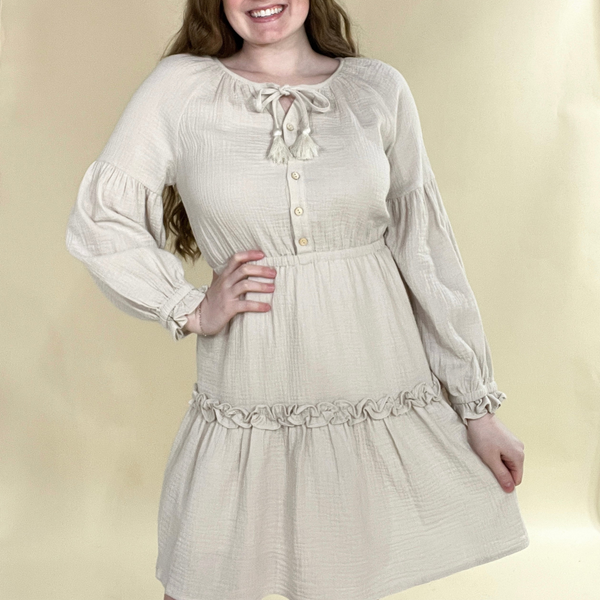 Long-Sleeve Gauze Dress