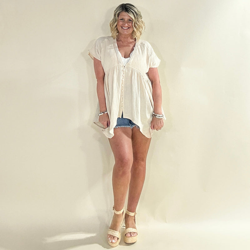 Gauze Button Down Blouse