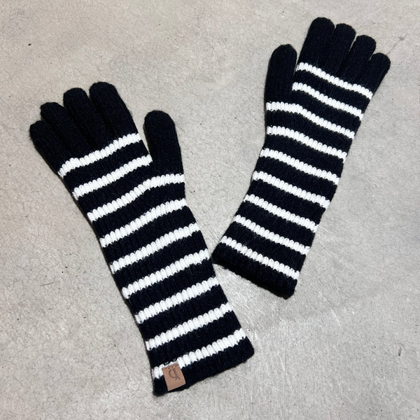 Black & White Striped Long Knitted Gloves