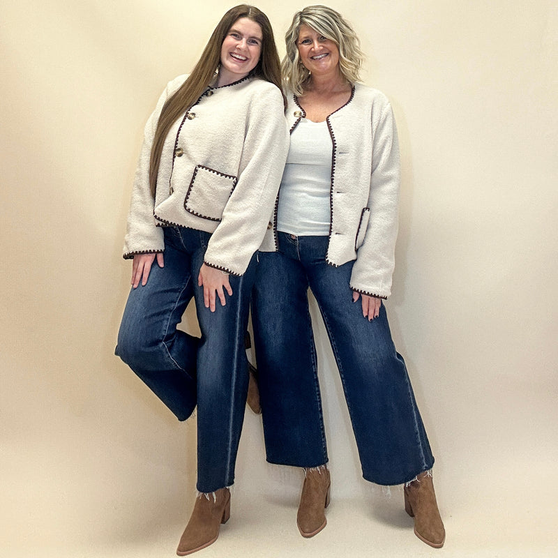Contrast Stitched Sherpa Cardigan