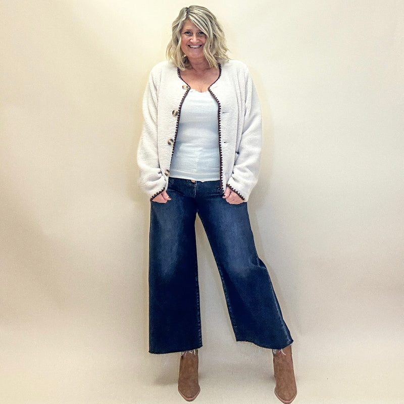 Contrast Stitched Sherpa Cardigan