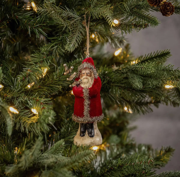 Velvet Santa Ornament