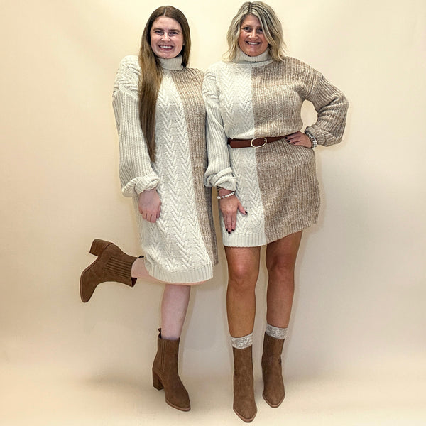 Color Block Turtleneck Sweater Dress