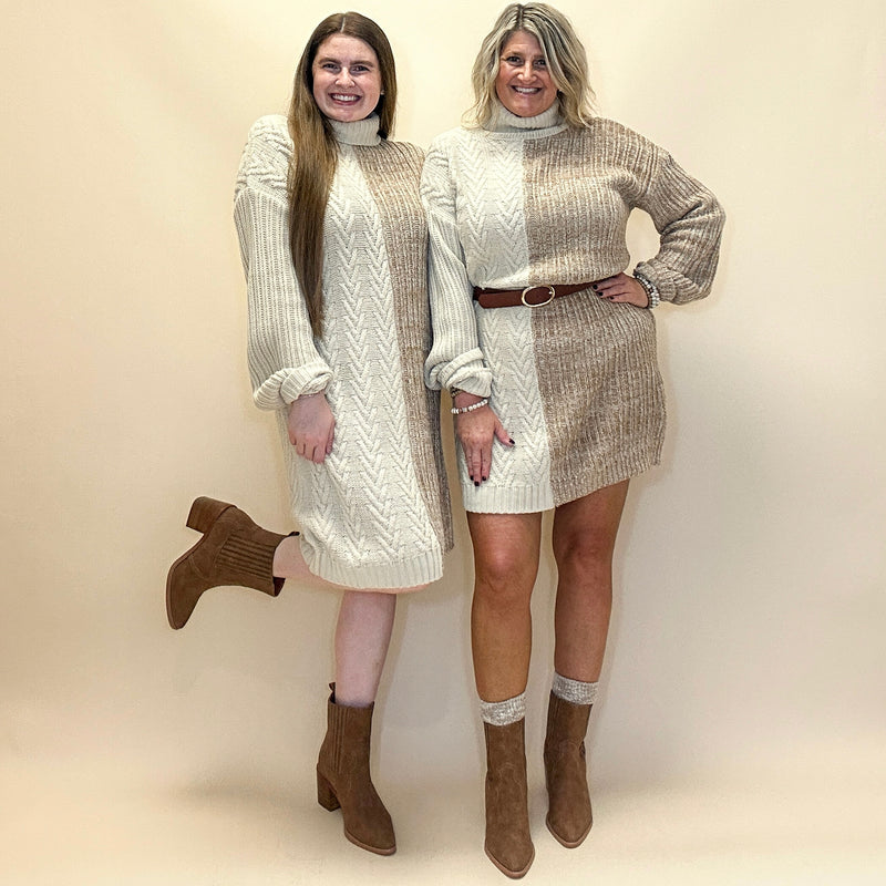 Color Block Turtleneck Sweater Dress