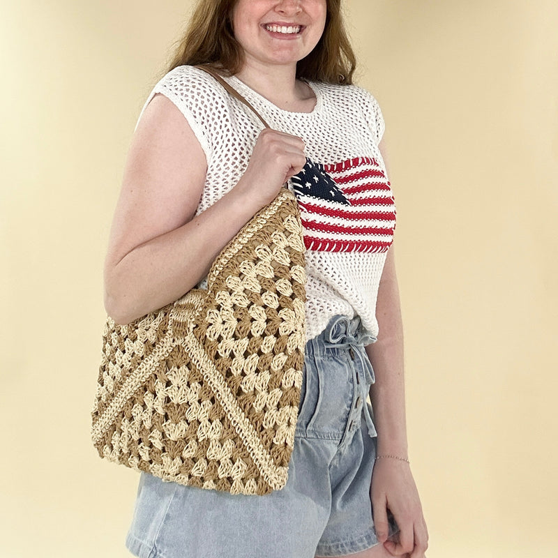 American Flag Crochet Knit Sweater Top