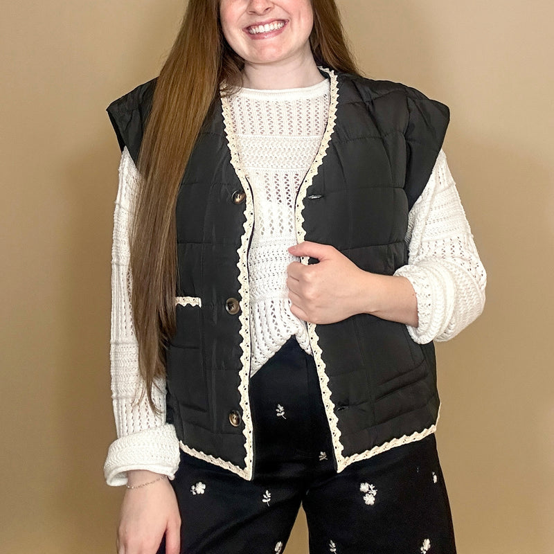 Contrast Trim Quilted Vest