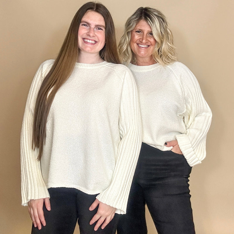 Textured Knit Ribbed-Sleeve Sweater