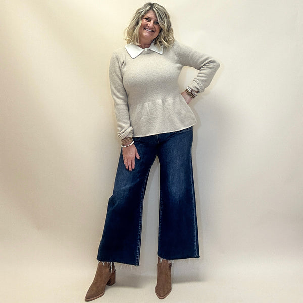 Polo Style Peplum Sweater Top