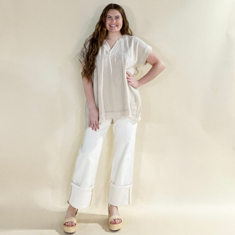 Gauze V-Neck Oversized Top