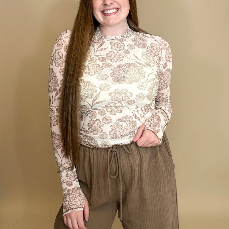 Floral Print Mesh Top