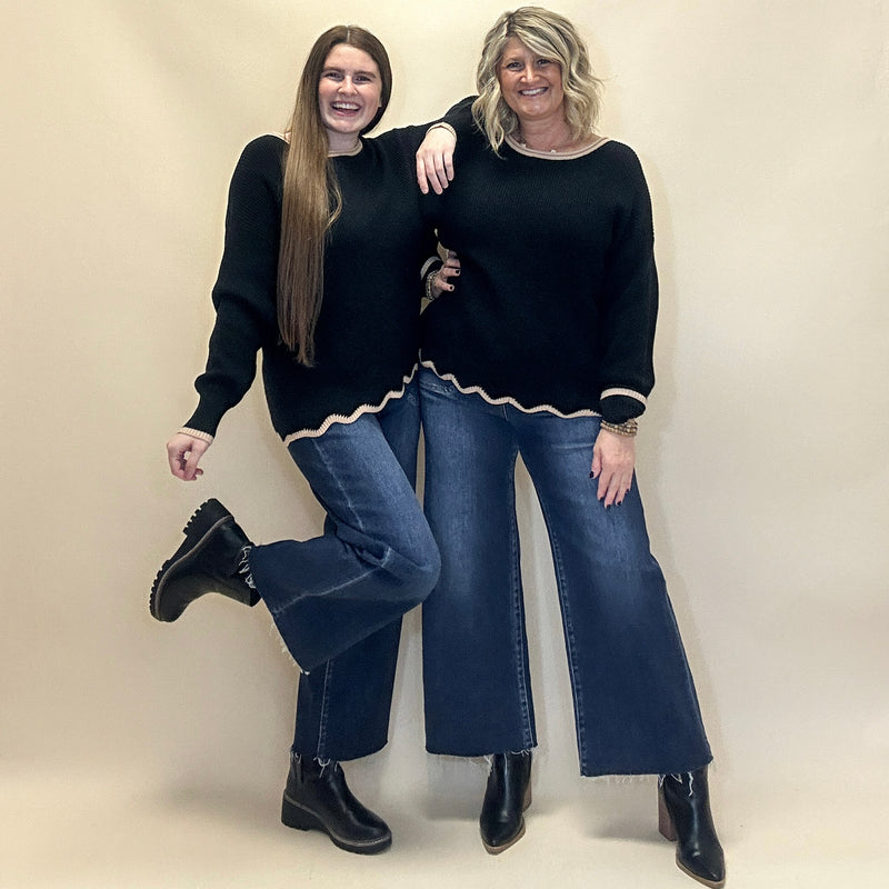 Contrast Scallop Trim Sweater