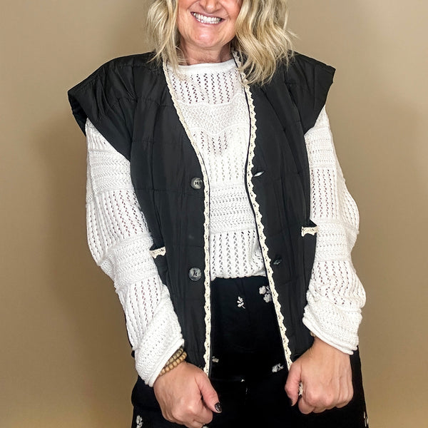 Contrast Trim Quilted Vest