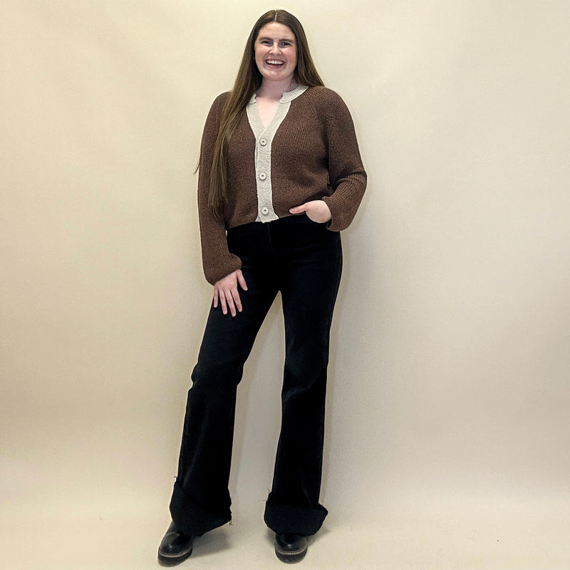 Ribbed Knit Contrast Cardigan