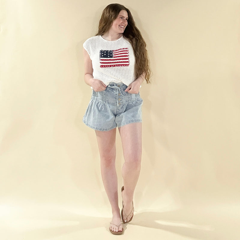 American Flag Crochet Knit Sweater Top