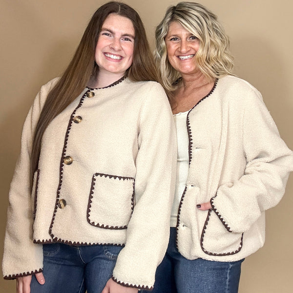 Contrast Stitched Sherpa Cardigan