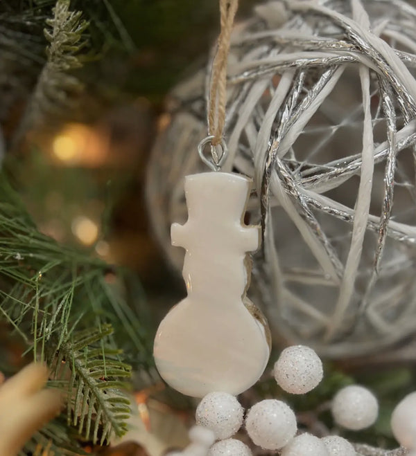 Wooden White Enamel Snowman Ornament