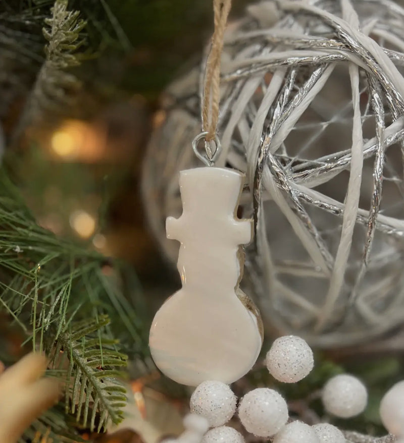 Wooden White Enamel Snowman Ornament