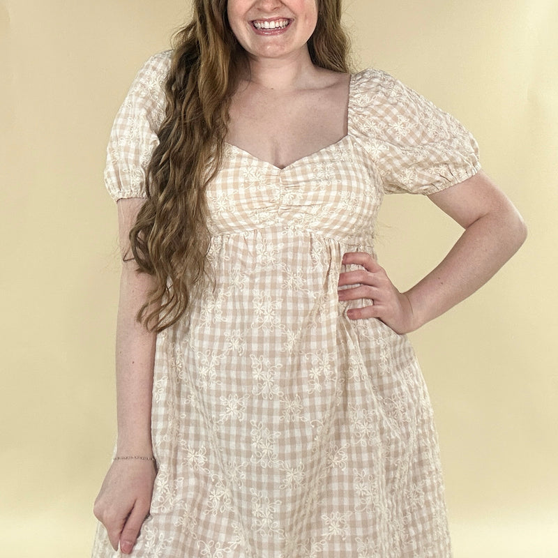 Embroidered Gingham Dress