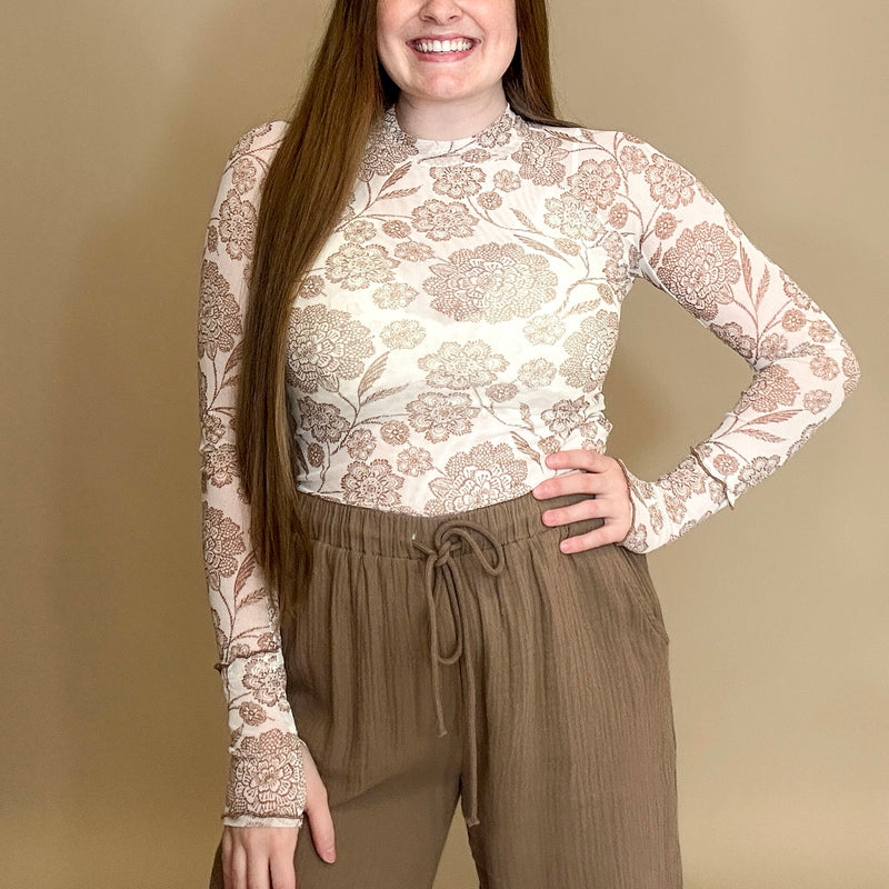 Floral Print Mesh Top