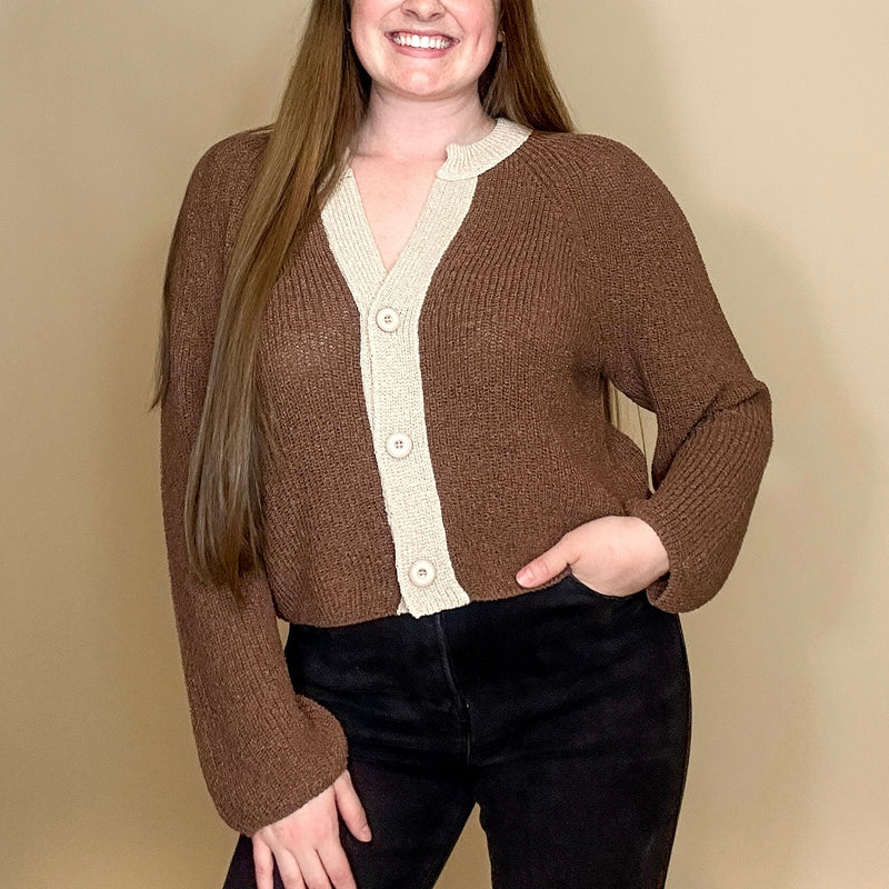 Ribbed Knit Contrast Cardigan