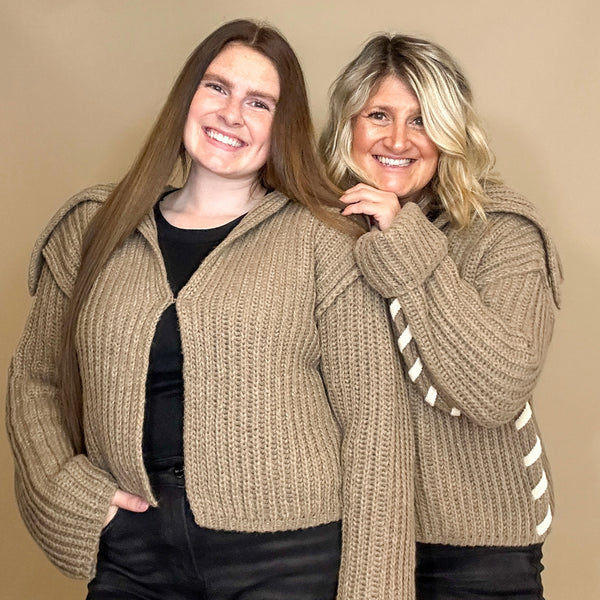 Ribbed Knit Stitched-Sleeve Cardigan