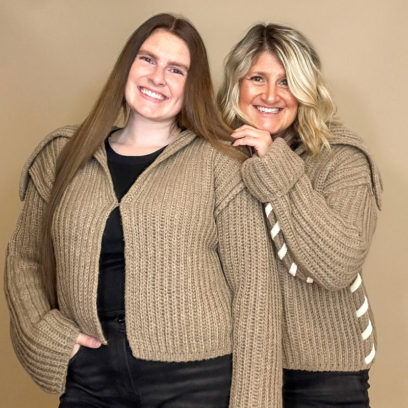 Ribbed Knit Stitched-Sleeve Cardigan