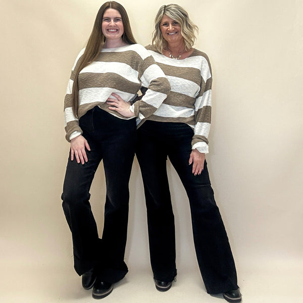 Striped Ribbed Knit Sweater
