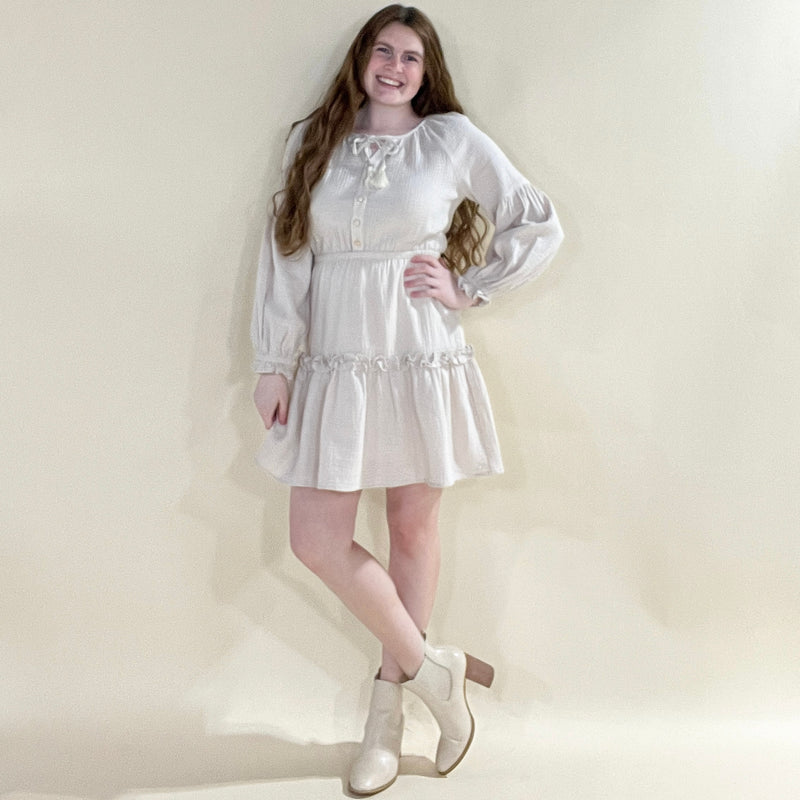 Long-Sleeve Gauze Dress