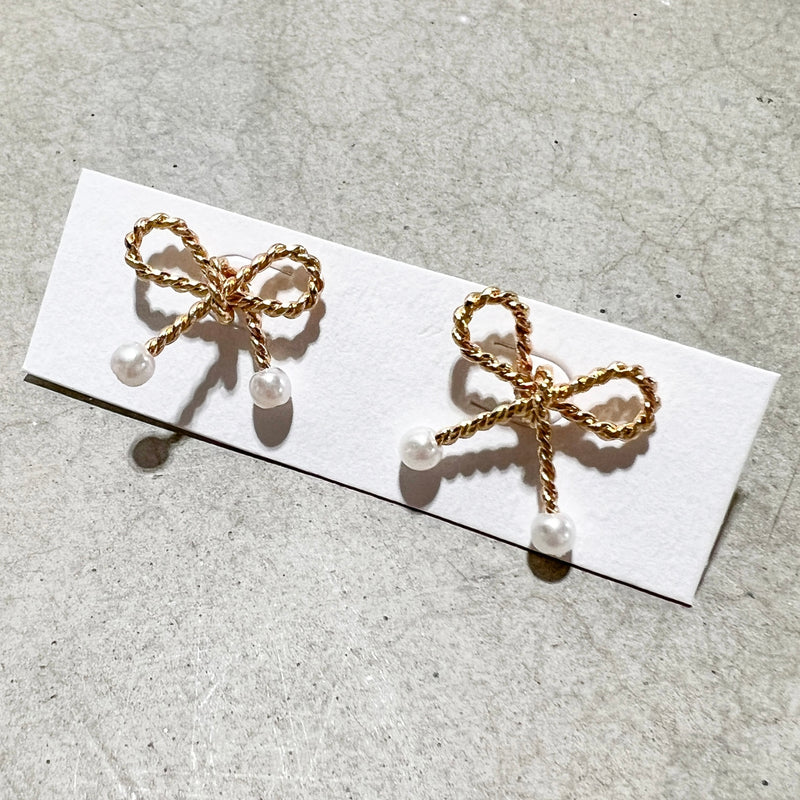 Rope Bow Earrings with Pearls
