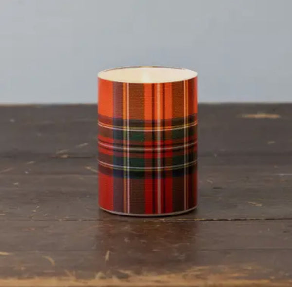 4" Red Tartan 3D Flame Glass Candle