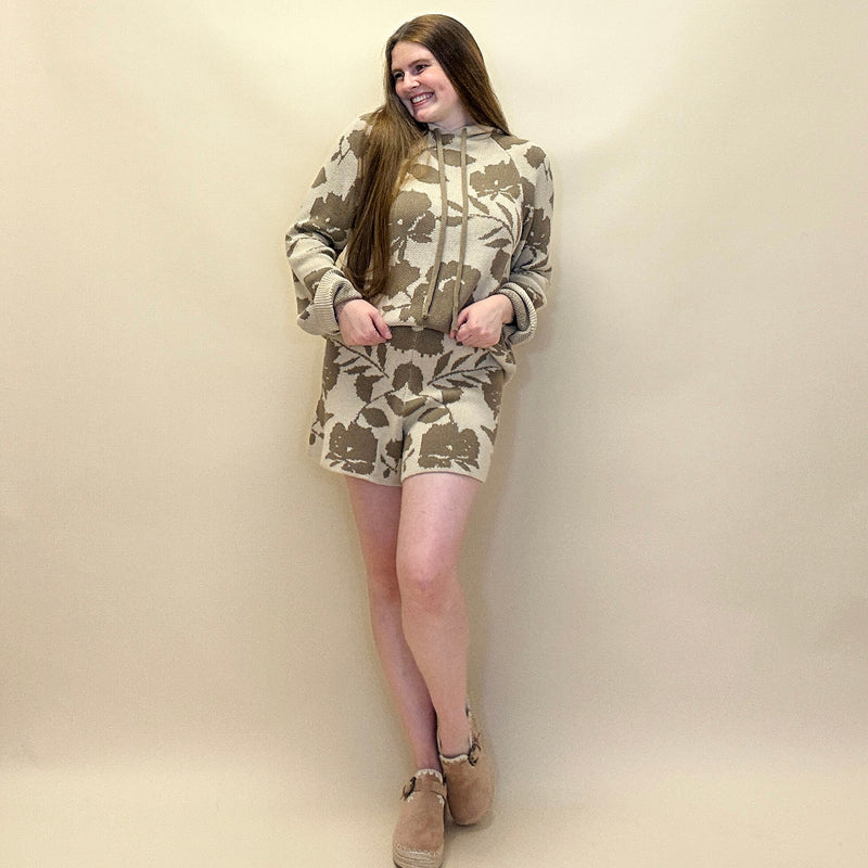 Floral Sweater Hoodie & Shorts Set