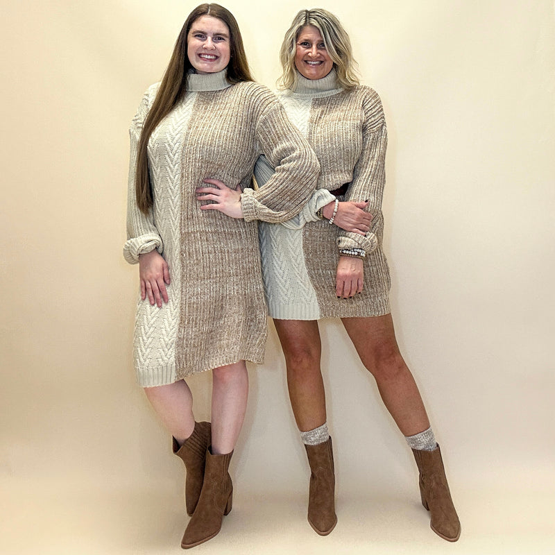 Color Block Turtleneck Sweater Dress