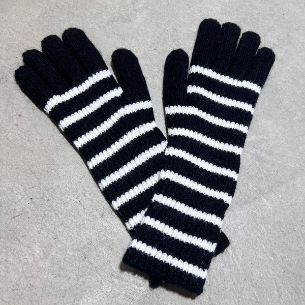 Black & White Striped Long Knitted Gloves