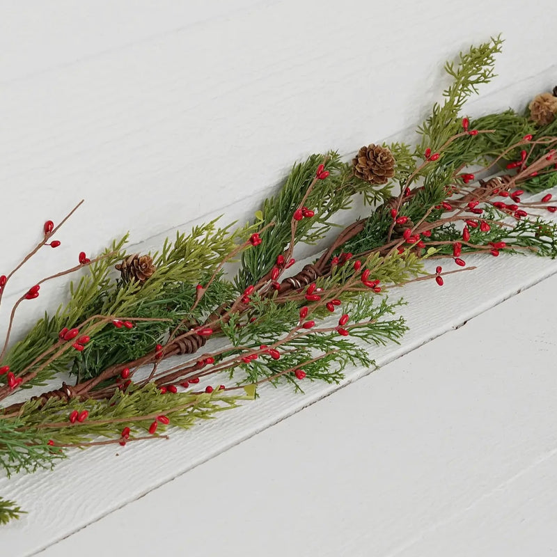 Evergreen Pine with Red Pips Garland