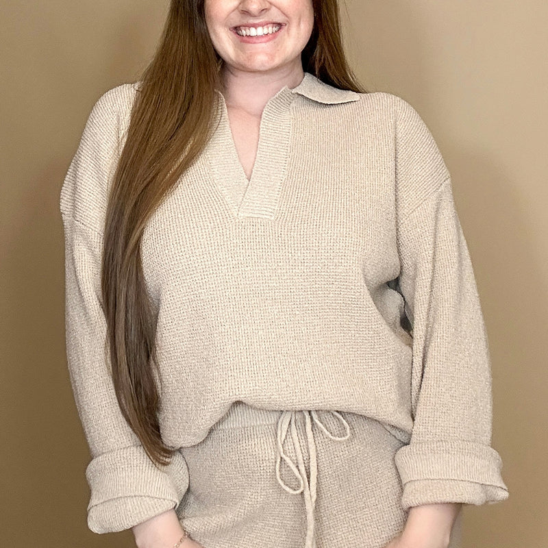 Textured Knit Collared Sweater