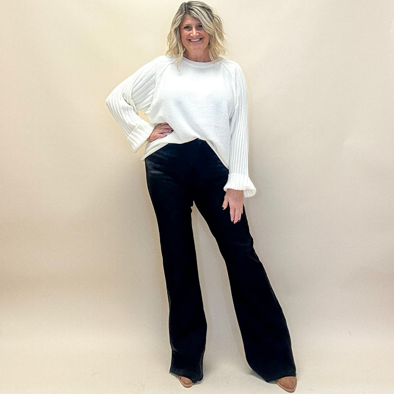 Textured Knit Ribbed-Sleeve Sweater