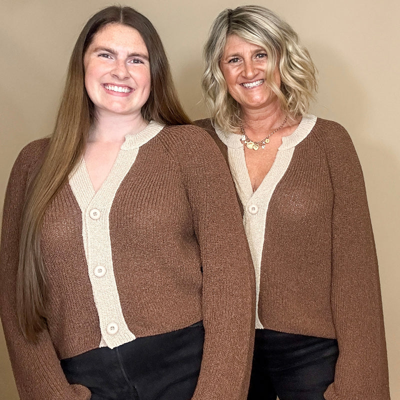 Ribbed Knit Contrast Cardigan