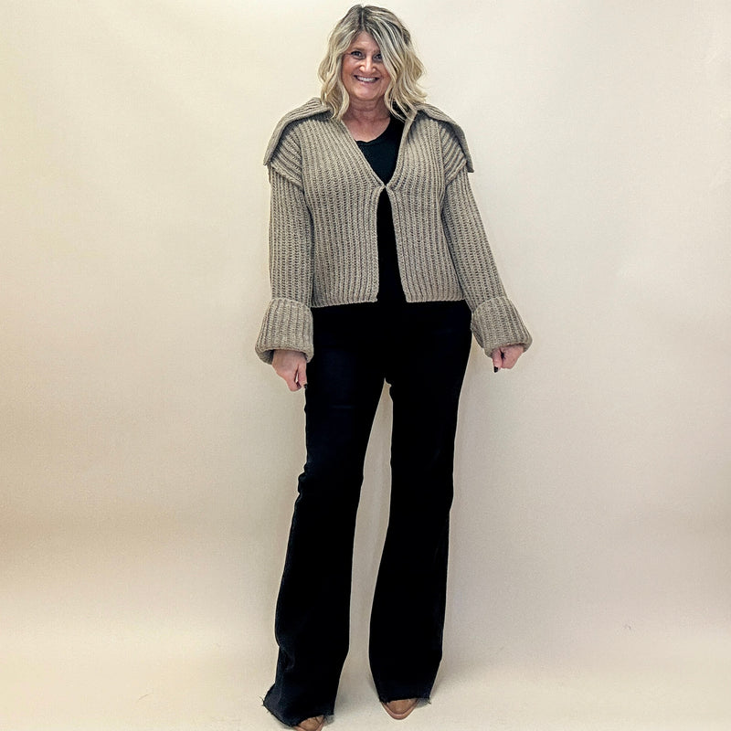 Ribbed Knit Stitched-Sleeve Cardigan