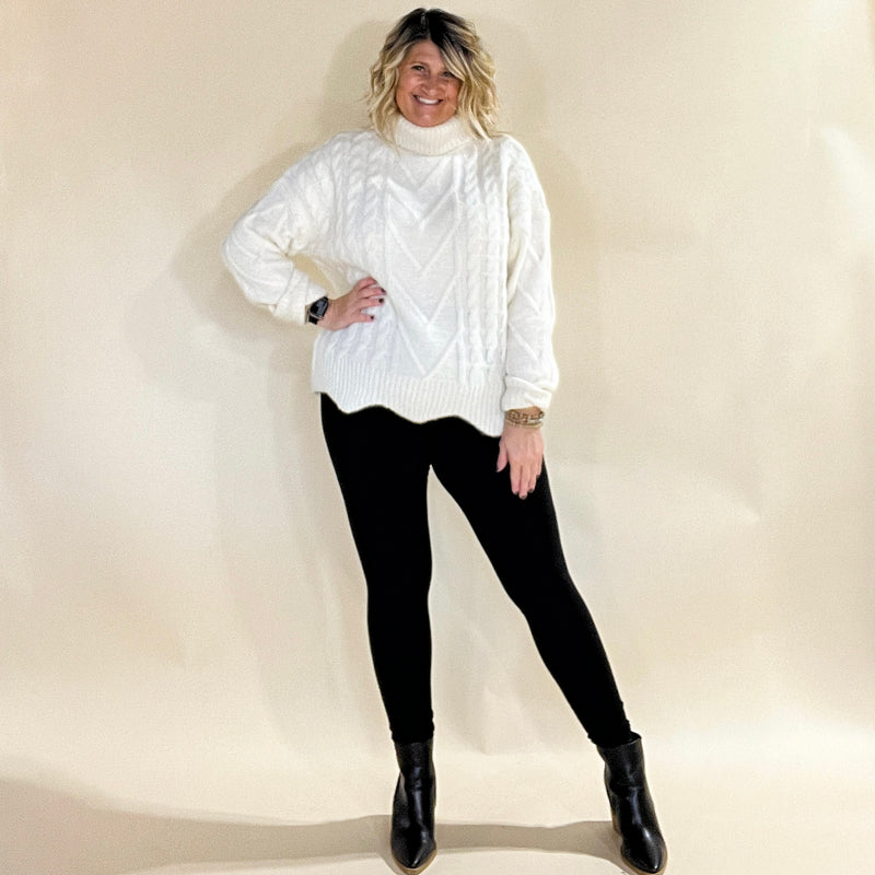 Turtle Neck Scallop Hem Sweater