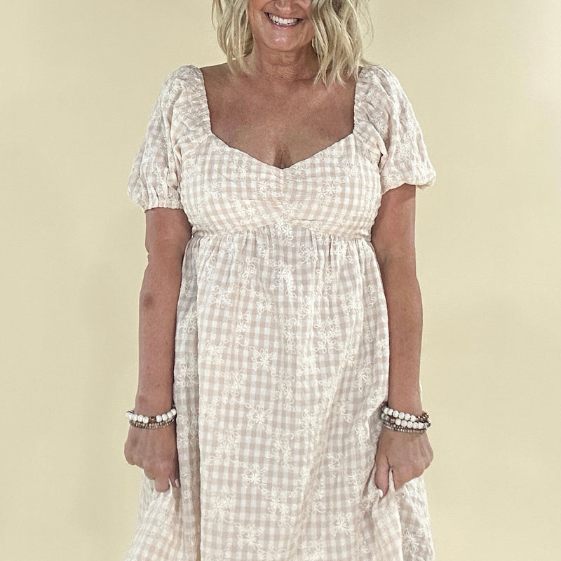 Embroidered Gingham Dress
