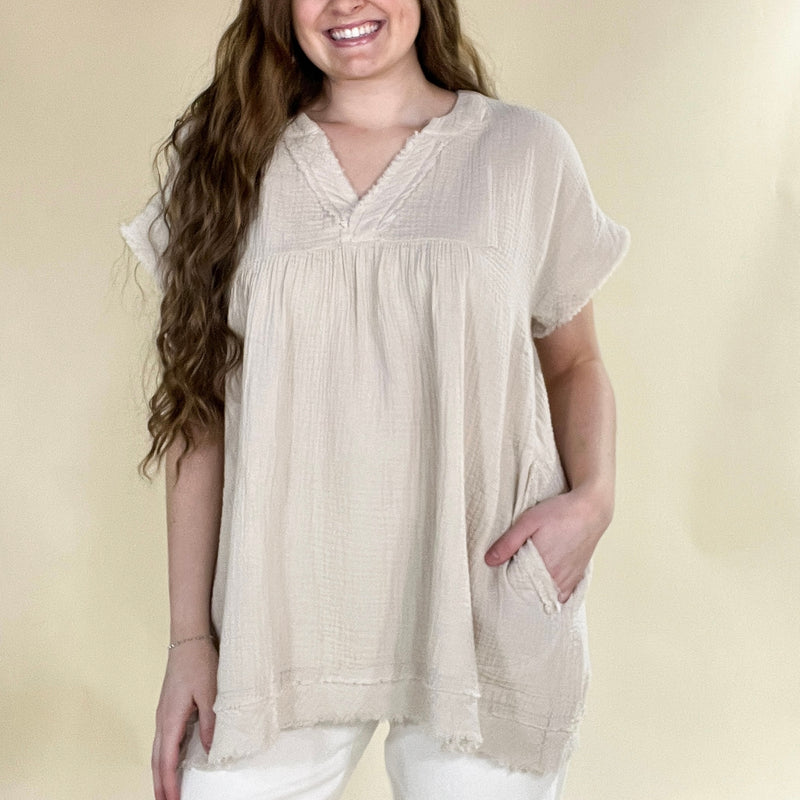 Gauze V-Neck Oversized Top